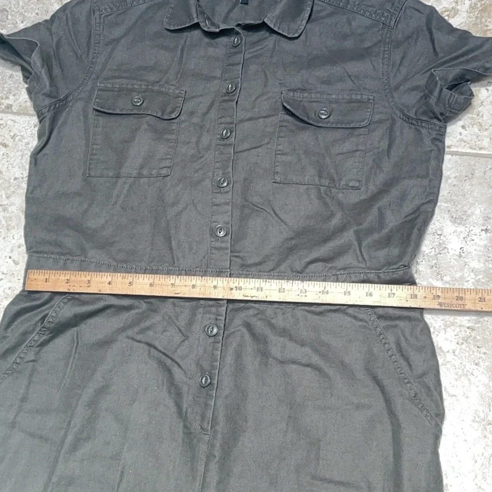Quince Women's Large Dark Gray Cotton Linen Twill Coverall Jumpsuit Short Sleeve
